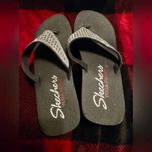 Skechers Black Flip Flops with Rhinestones